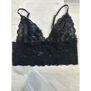 Fredericks of Hollywood Black Floral Lace Longline Bralette Adjustable Strap